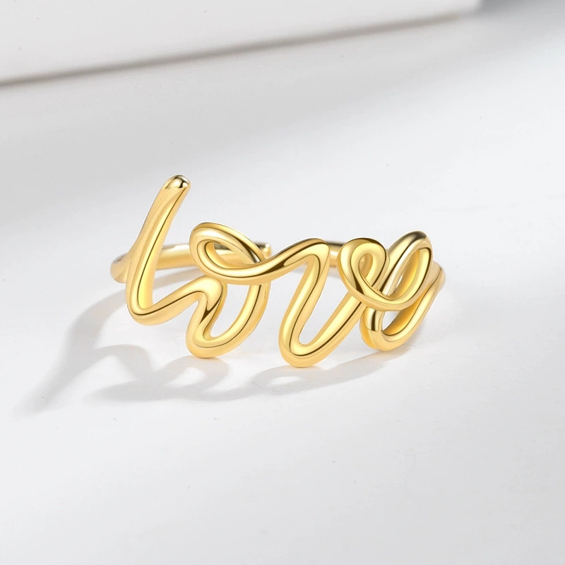 Minimalist Ring Stackable - خاتم مفتوح بتصميم حرف LOVE، خاتم