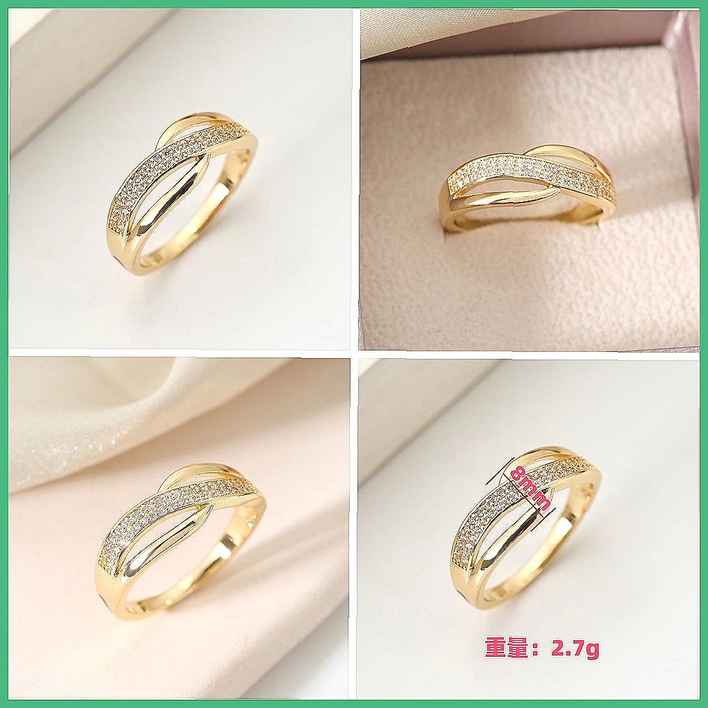 Minimalist Ring Stackable - مجموعة خواتم متشابكة مرصعة بالكريستال بالكامل،
